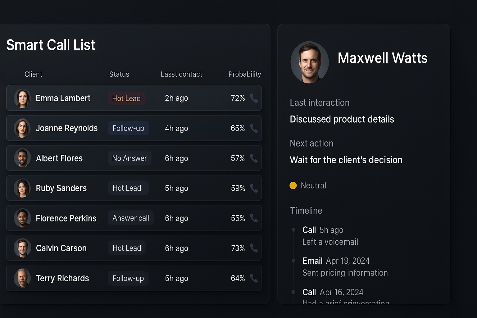 Мокап «Умный список звонков»
